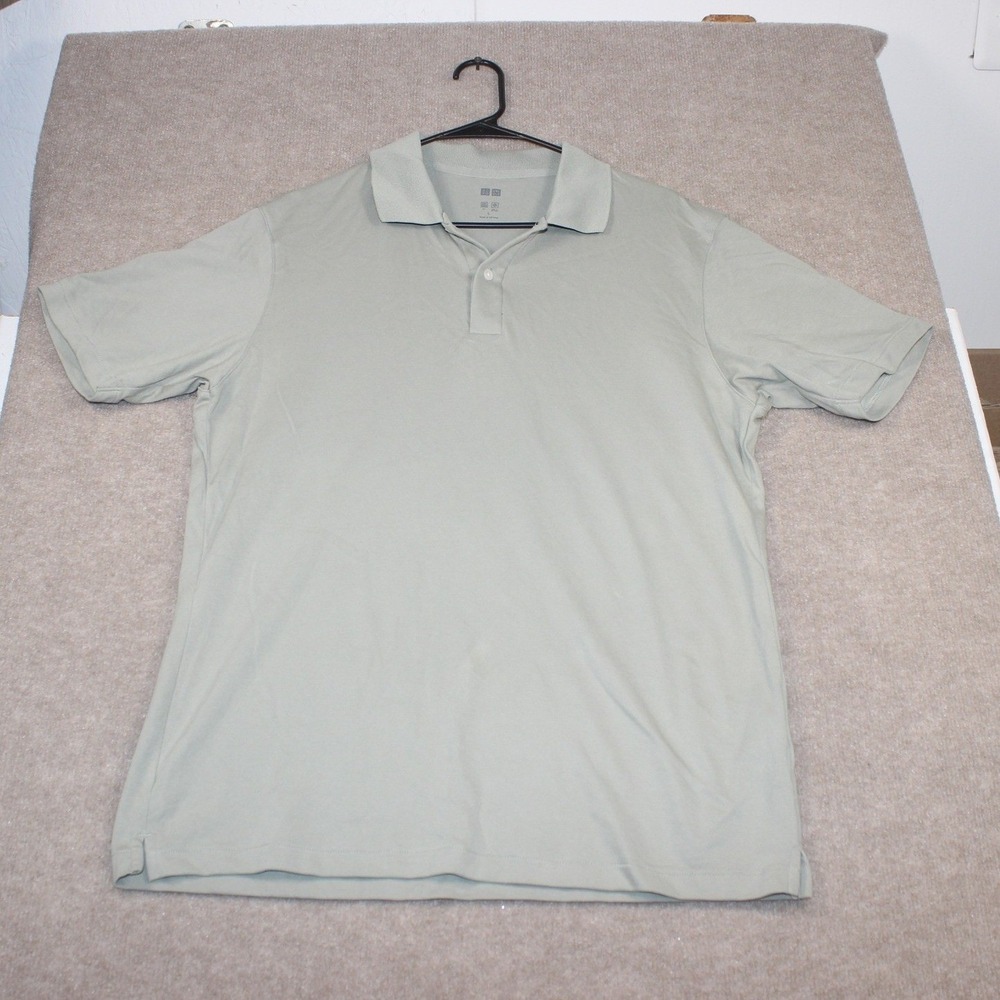 Uniqlo Mens Large Sage Green Short Sleeve Pique Polo Shirt Light Olive Casual